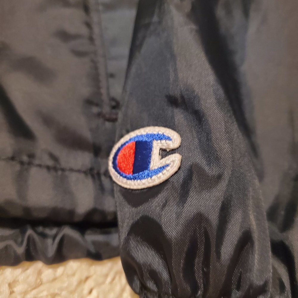 Champion Navy Blue Nylon Snap Button Cropped Jacket Size Medium - Picture 4 of 9